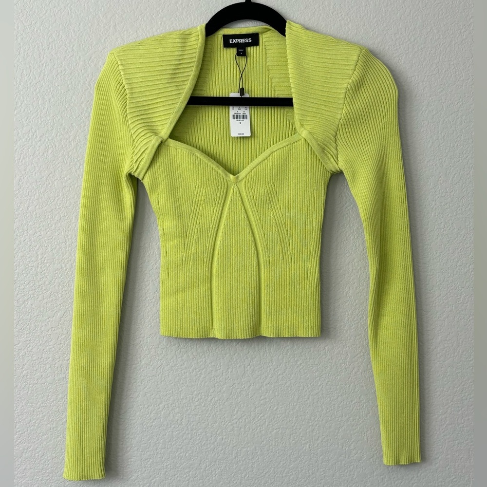 Express, Ribbed Blouse with padded shoulders, Lime Green, Small, NWT
